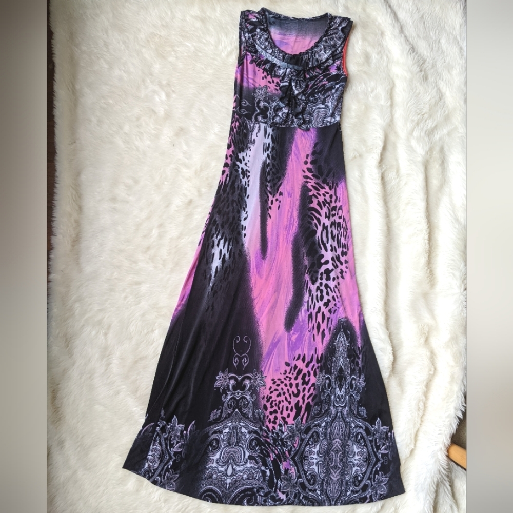 Pink and Black Animal Print Maxi Dress Swim Cover Up / Size Small